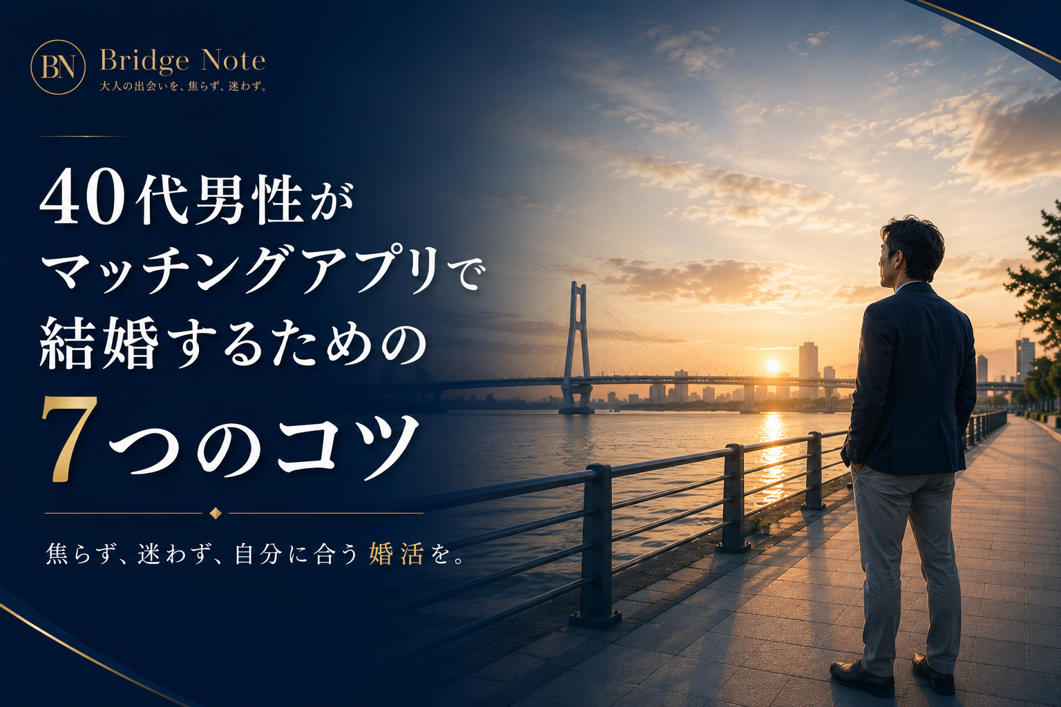 40代男性がマッチングアプリで結婚するための7つのコツを紹介するBridge Noteのアイキャッチ画像