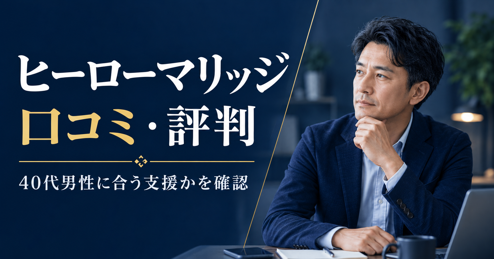 ヒーローマリッジの口コミ・評判と40代男性向けの支援内容を解説する記事のアイキャッチ画像