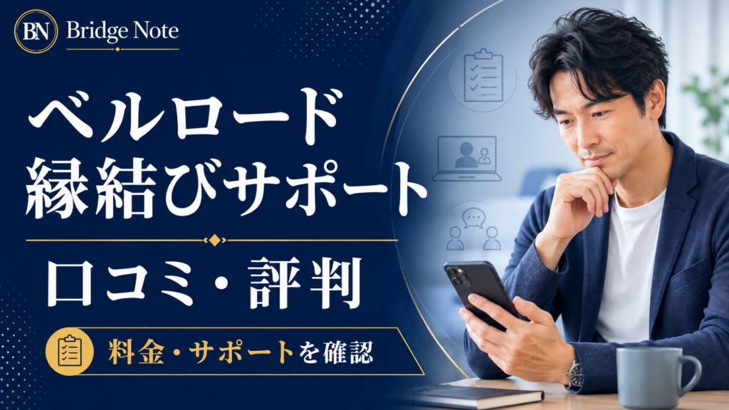 ベルロード縁結びサポートの口コミ・評判と料金・サポートを確認する40代男性向け記事のアイキャッチ