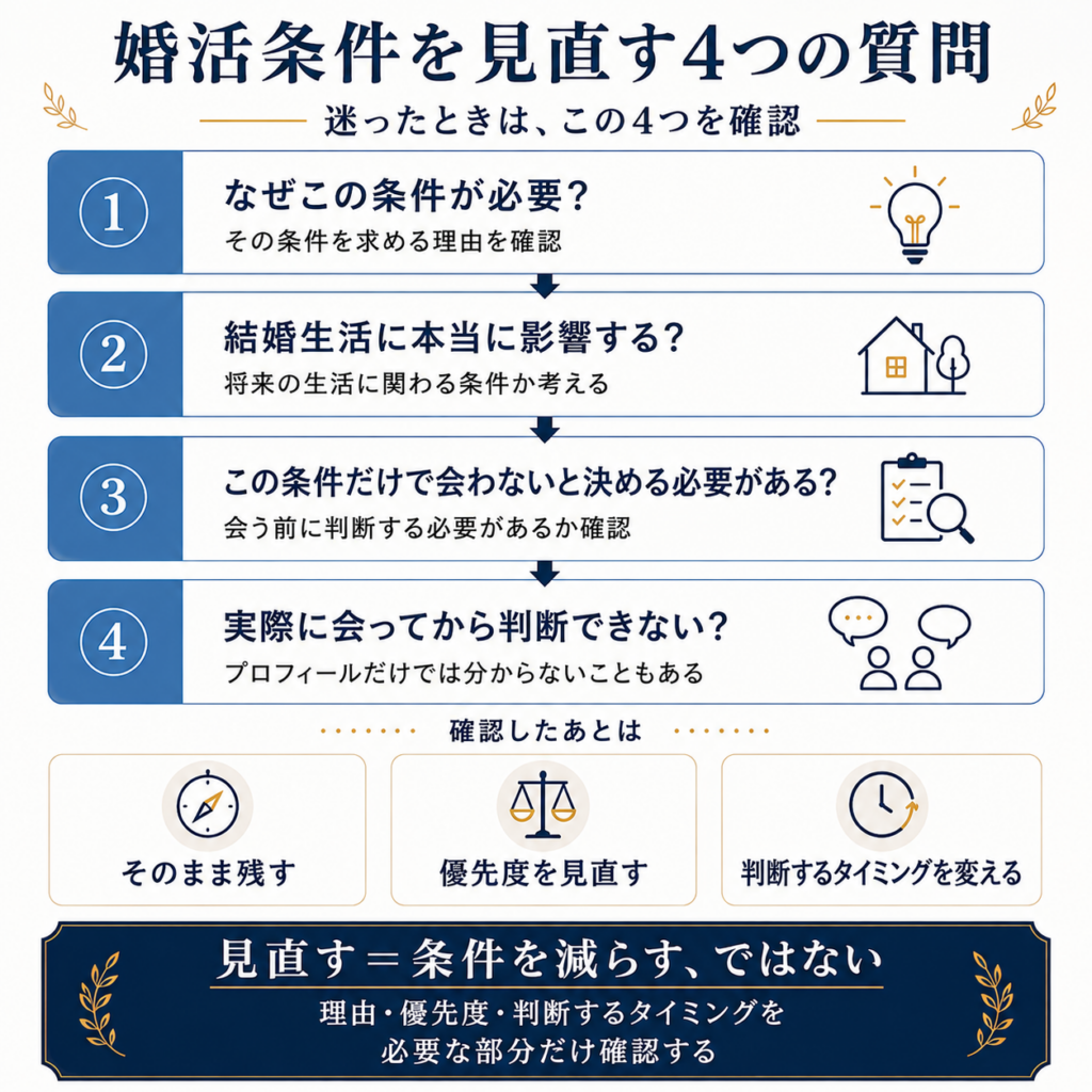 婚活条件を見直すときに確認する4つの質問
