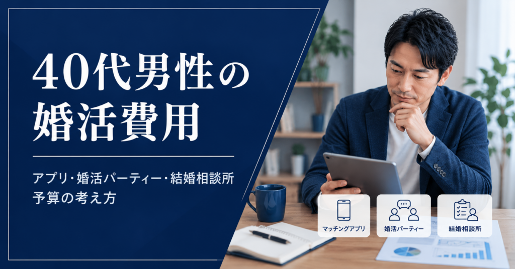 40代男性がアプリ・婚活パーティー・結婚相談所の費用と予算を比較しているイメージ
