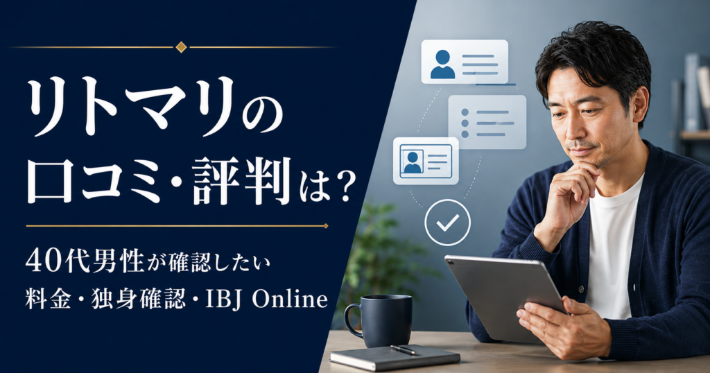 リトマリの口コミ・評判と料金・独身確認・IBJ Onlineを確認する40代男性