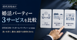 40代男性向けにOTOCON・フィオーレパーティー・e-venzの3サービスを比較するイメージ