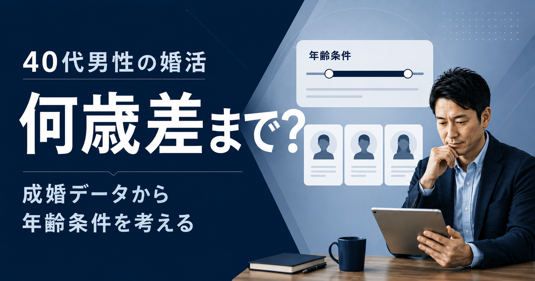 40代男性が婚活の年齢条件を成婚データを参考に考えているイメージ
