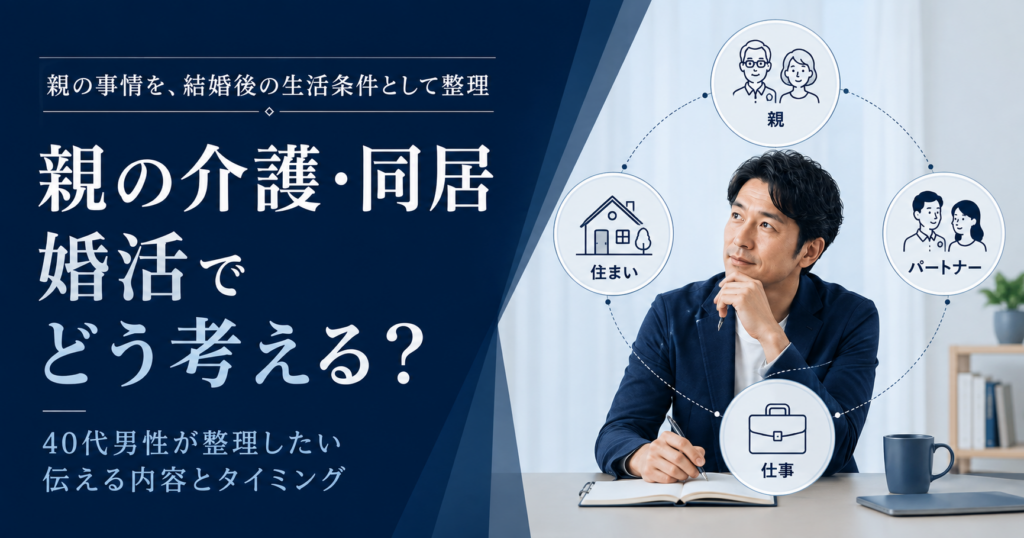 親の介護や同居について結婚後の住まい・仕事・パートナーとの生活を考える40代男性