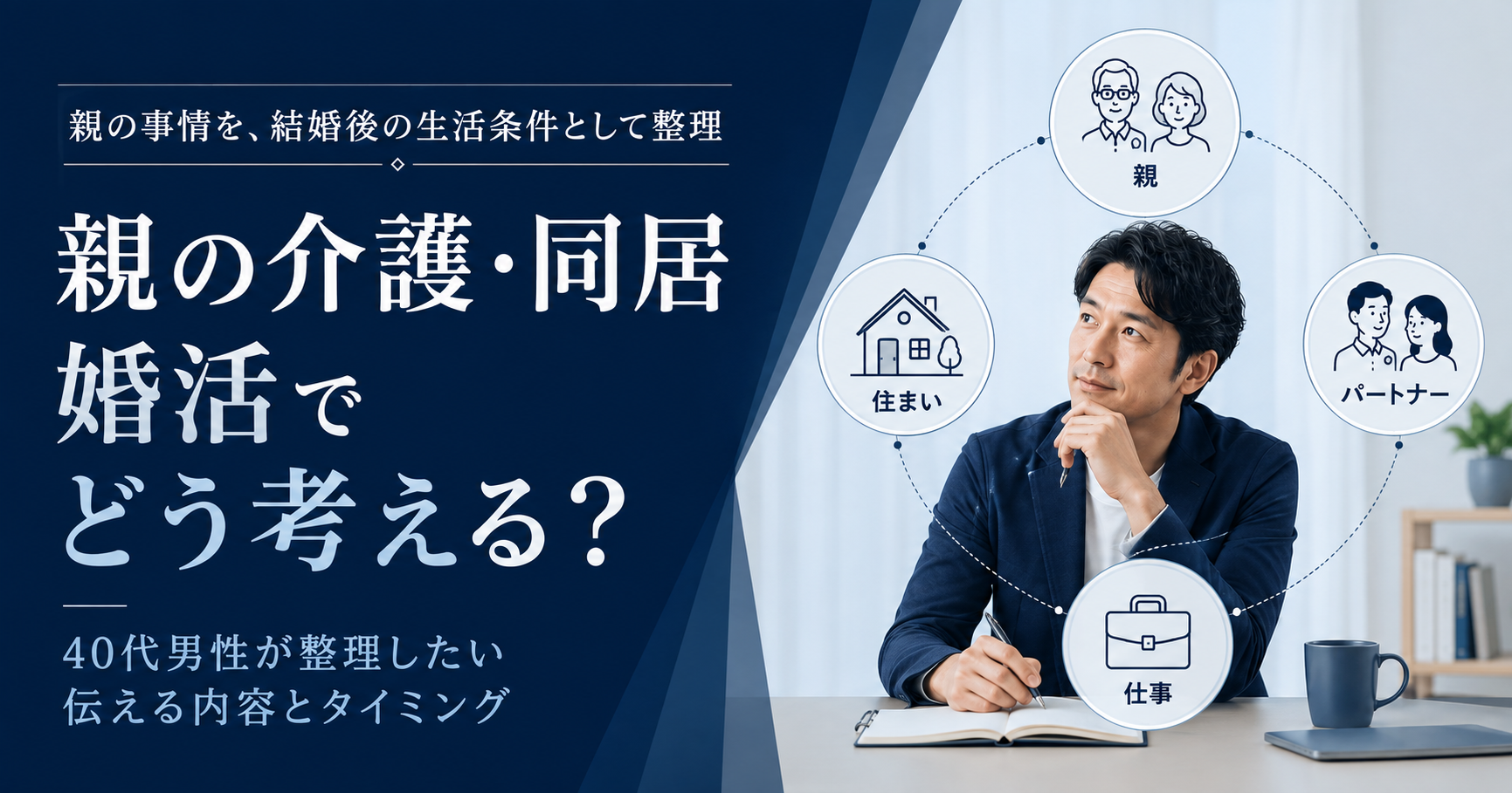 親の介護や同居について結婚後の住まい・仕事・パートナーとの生活を考える40代男性