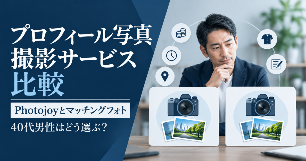 Photojoyとマッチングフォトのプロフィール写真撮影サービスを比較する40代男性