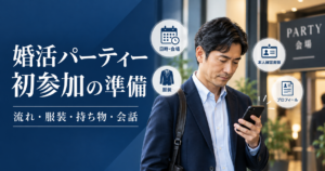 婚活パーティー初参加で予約確認から受付、プロフィール確認、トーク、希望入力、結果確認まで進む基本的な流れ