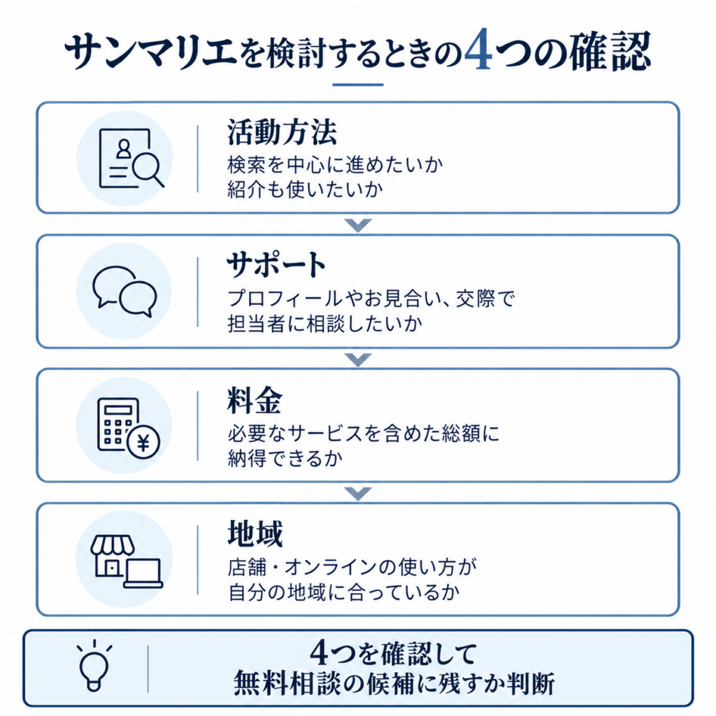 サンマリエを検討するときに確認したい活動方法・サポート・料金・地域の4項目