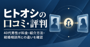 ヒトオシの口コミ・評判と40代男性向けの料金・紹介方法を解説する記事のアイキャッチ