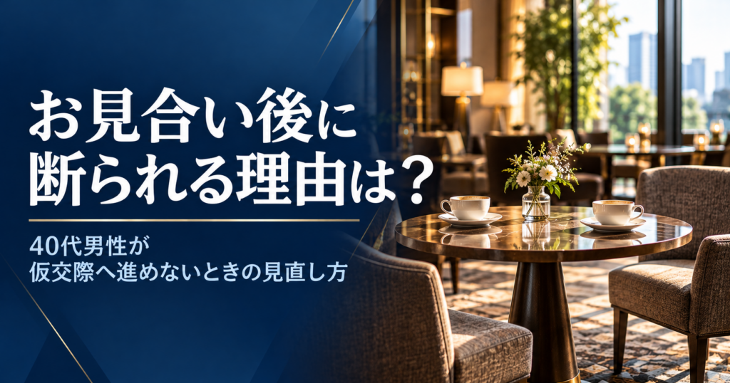 お見合い後に断られる理由と40代男性が仮交際へ進めないときの見直し方を紹介するアイキャッチ