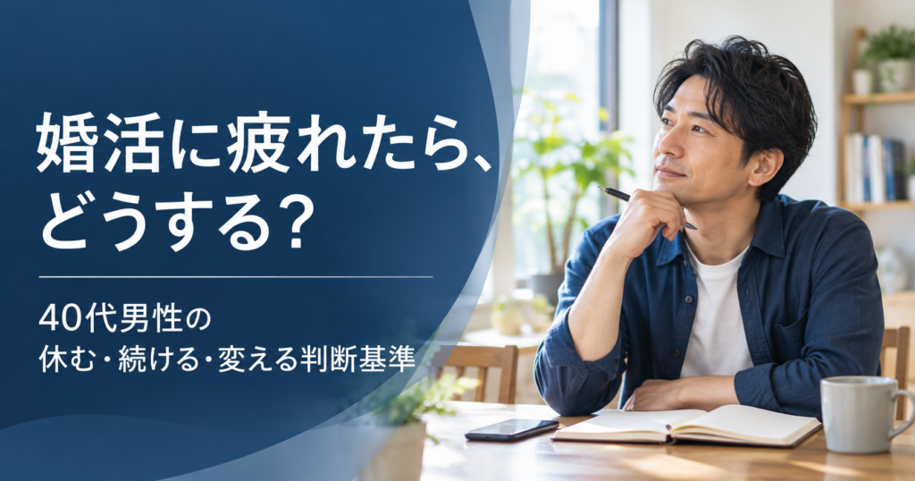 婚活に疲れた40代男性が今後の活動を考えるイメージ